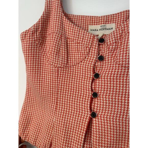 Mara Hoffman Corset Tank Top Sleeveless Lola Coral Houndstooth Size 4 Small - Picture 4 of 7